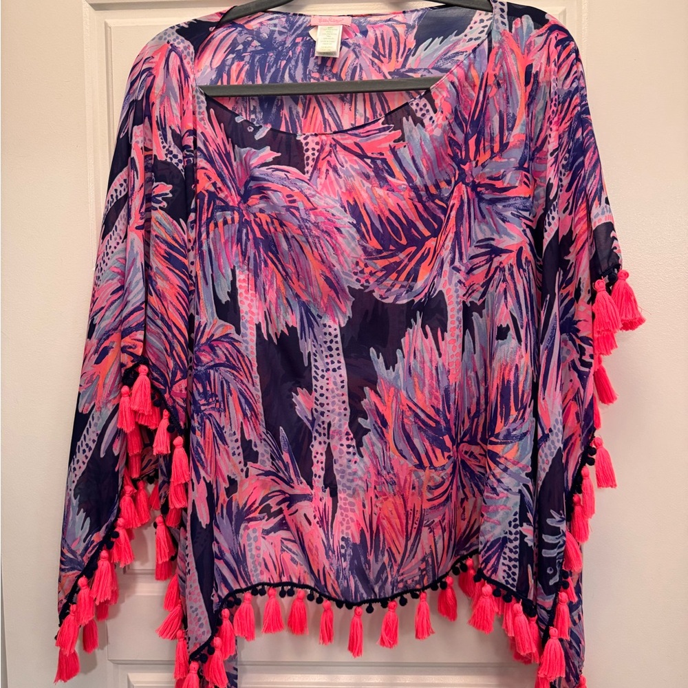 Lilly Pulitzer Navy, Pink & Lavender Palm-Print Tassel Tunic